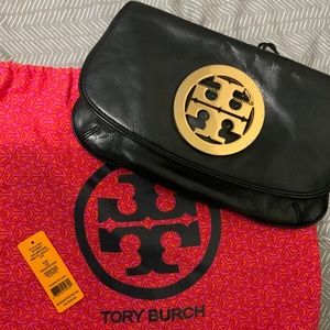 Tory Burch Black Leather Crossbody with Gold Logo
